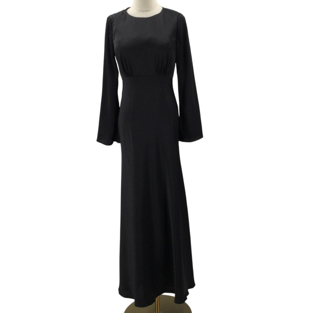 AW BRIDAL 0 XS black satin charmeuse Ginevra formal party maxi dress NEW 0B5
